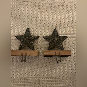 Crate&Barrel Lot 2: Brown Tan Cabincore Rugged Metal Star Stocking Hook - NWOT